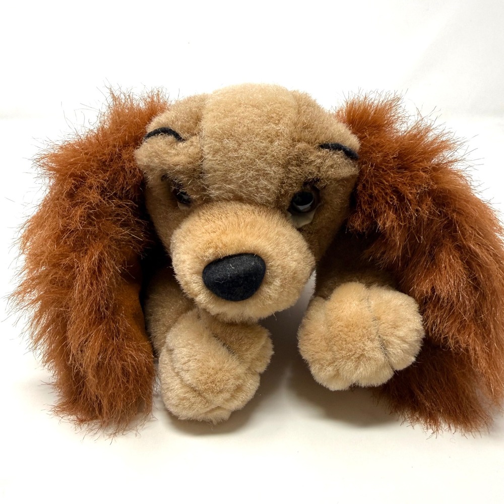 Disney Lady and the Tramp Lady Plush Dog 10" Tan Brown Pink Bow Vintage Style